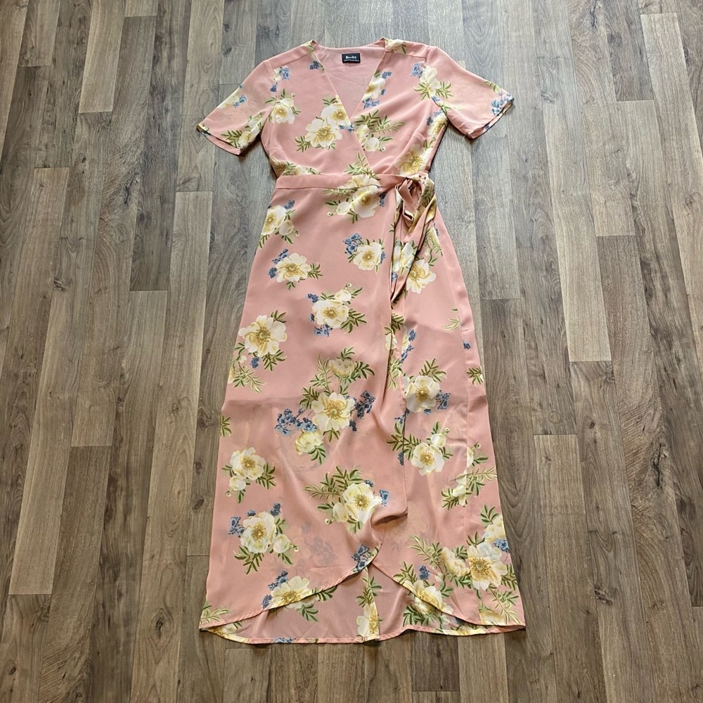 Bardot Pink Floral Short Sleeve Floral Wrap Dress Size 4 Summer Garden Party